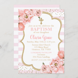 Invitation Pies florissantes Pink Blush & Gold Baptism