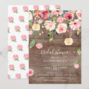 Invitation Pies rose rustique Rose Fête des mariées florale