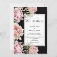 Pies roses Aquarelle Florale Mariage noir