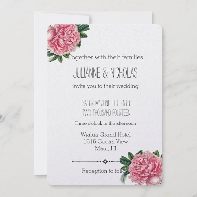 Invitation Pies roses Mariage floral (Devant)