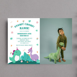 Invitation Piétiner Manger Rawr Mignon Anniversaire Photo Din