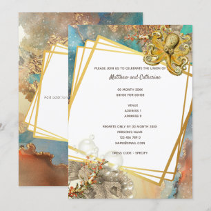 Invitation Pieuvre de récif marin nautique aquarelle vie mari