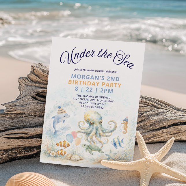 Invitation Pieuvre et Animaux de l'Océan Sous la Mer Annivers (Créateur téléchargé)