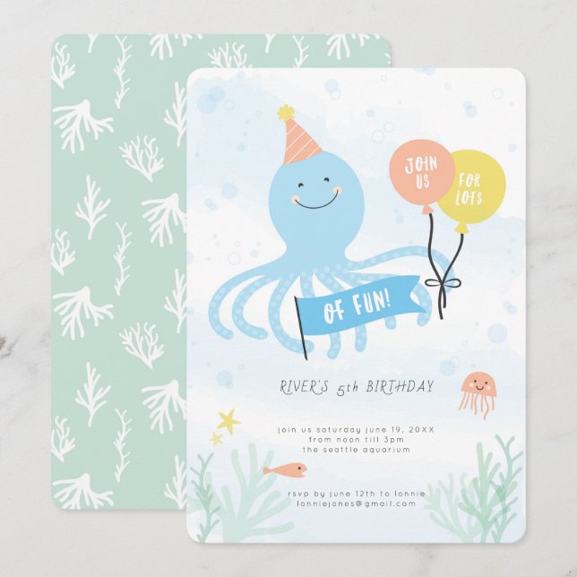 Invitation Pieuvre mignonne sous la mer (Devant / Derrière)