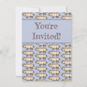 Invitation Pig Antique Piggy Cute Illustration Vintage