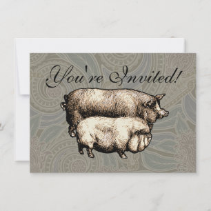 Invitation Pig Farm Pays Antique Illustration Art