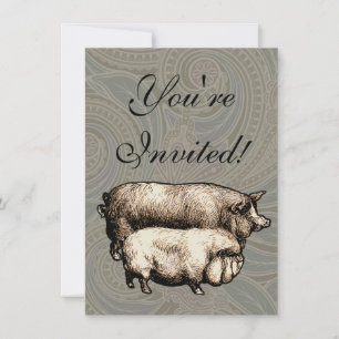 Invitation Pig Farm Pays Antique Illustration Art