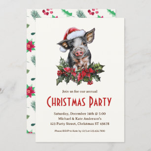 Invitation Pig Santa Hat Piglet ferme animal Noël fête