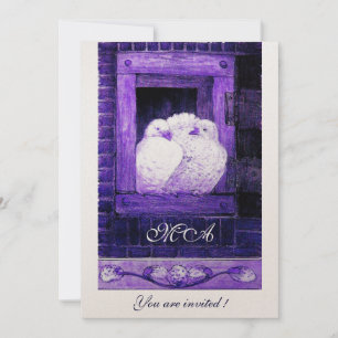 Invitation Pigeons blancs à la fenêtre monogramme, métallisé 