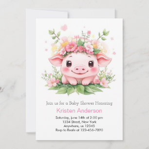 Invitation Piglet Adventure Attend Pink Farm Girl Baby shower