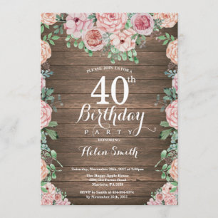 Invitation Pignons rose floral rustique 40e anniversaire