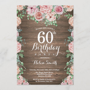 Invitation Pignons rose floral rustique 60e anniversaire