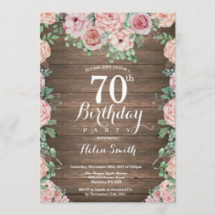 Invitation Pignons rose floral rustique 70e anniversaire