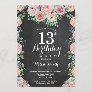 Invitation Pignons roses floraux 13e tableau de bord d'annive
