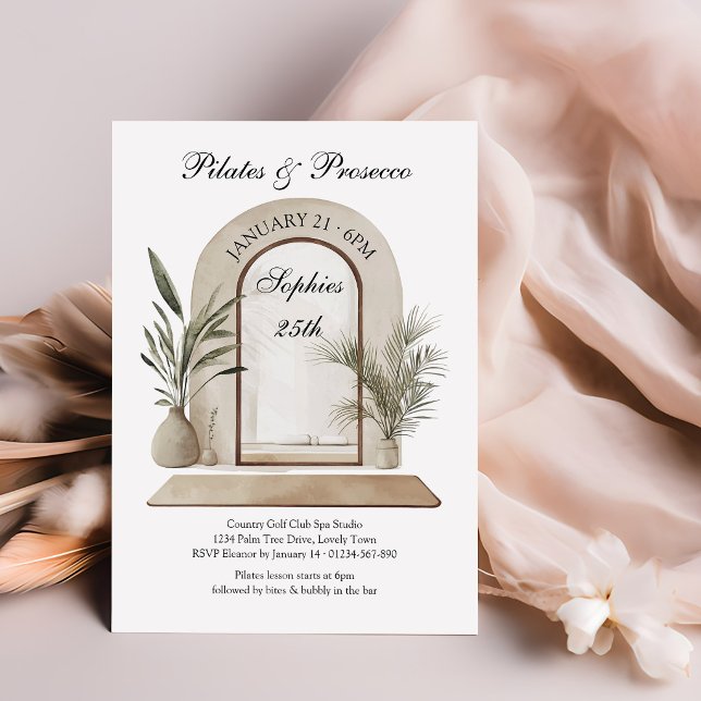 Invitation Pilates and Prosecco Wellness Themed Birthday (Pilates & Prosecco Invitation - bubbly and wellness activity, perfect for birthday, bridal shower ..)