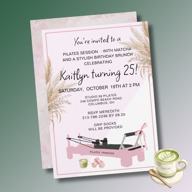 Invitation Pilates Rose & Matcha (tout âge) 25e Anniversaire  (Créateur téléchargé)