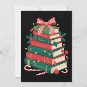 Invitation Pile de livres de Noël Ruban à nœud de houx Lectur