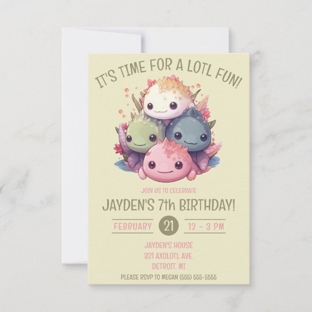 Invitation Pile mignonne d'Axolotls Anniversaire (Devant)