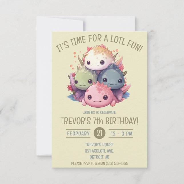 Invitation Pile mignonne d'Axolotls Anniversaire (Devant)
