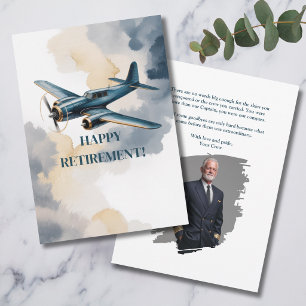Invitation Pilote à la retraite Photo Équipage Avion Bleu Or