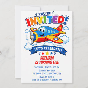 Invitation Pilote Avion Garçon Fêtant Son Anniversaire Fête