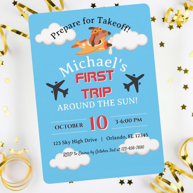 Invitation Pilote de chien pilotant un avion, joyeux annivers (Créateur téléchargé)