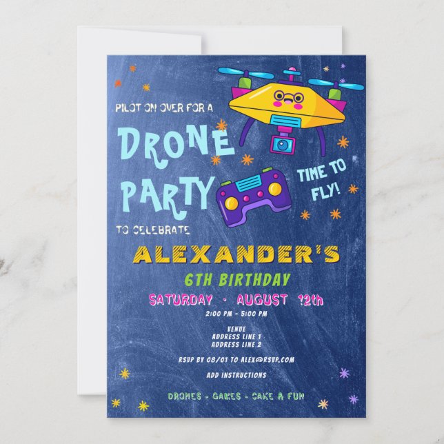 Invitation Pilote de drone RC Racing Kawaii Anniversaire (Devant)