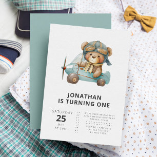 Invitation Pilote Teddy Bear Moderne Simple Anniversaire de e