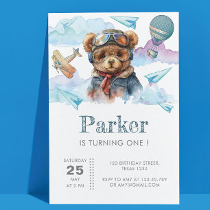 Invitation Pilote Teddy Bear Premier Enfants d'anniversaire