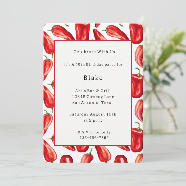 Invitation Piments forts rouges et piquants Anniversaire (Debout devant)
