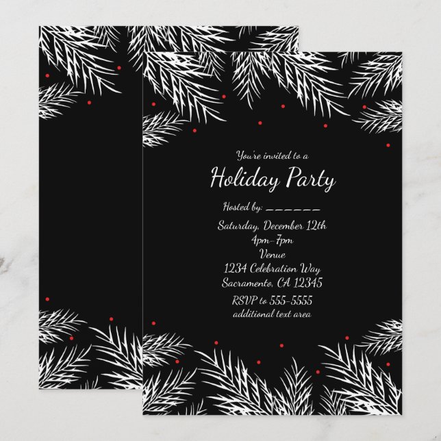 Invitation Pin blanc & Berries rouges Black Holiday Invitatio (Devant / Derrière)