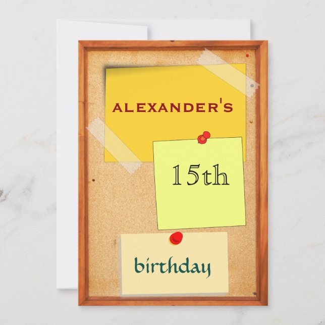 Invitation Pin Board Boys 15e anniversaire (Devant)