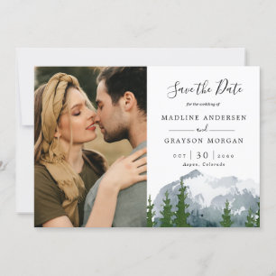 Invitation Pin d'aquarelle de montagne Deux photos Sauvez la