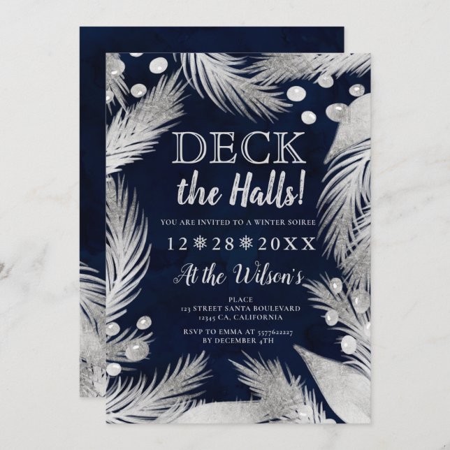 Invitation Pin de Noël mistletoe argenté pont sur les halls (Devant / Derrière)