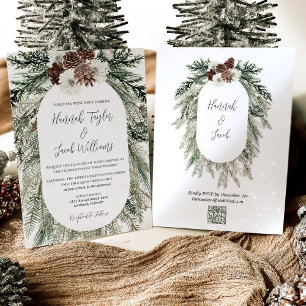 Invitation Pin d'hiver blanc Mariage floral avec code QR RSVP