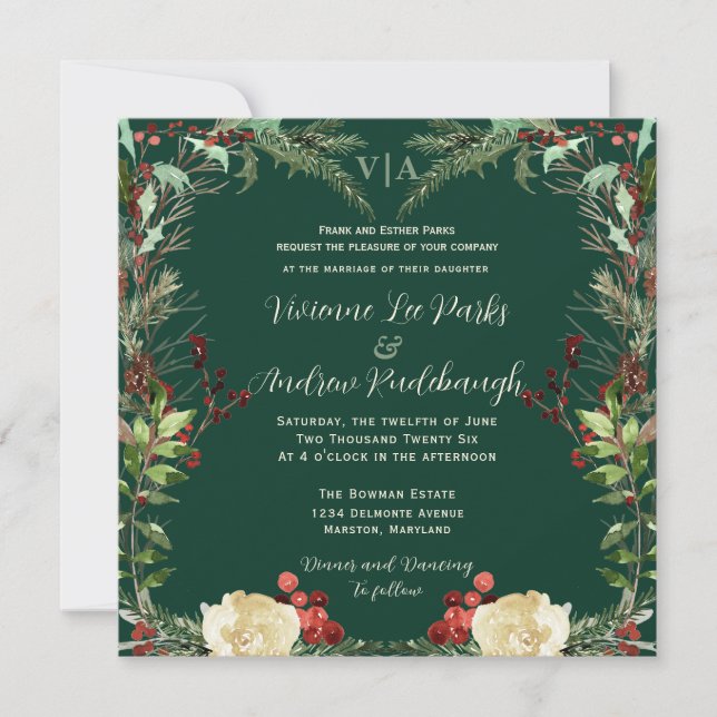 Invitation Pin d'hiver et Mariage Rose (Devant)