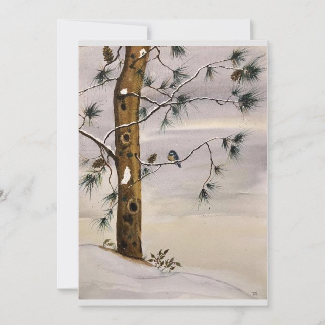 Invitation Pin et oiseau originaux dans l'art de neige sur ca (Devant)