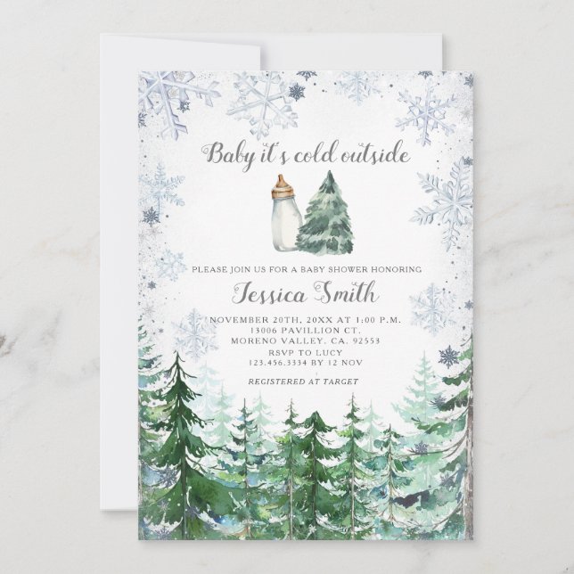 Invitation Pin forestier Baby shower extérieur froid (Devant)