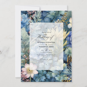 Invitation Pin, laiton et Pastel Blue Floral Mariage d'hiver