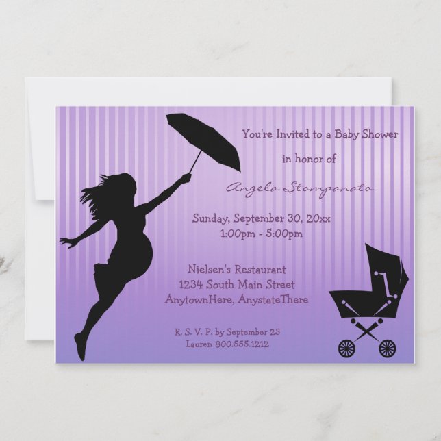 Invitation Pin-Rayée pourpre de baby shower (Devant)