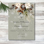 Invitation Pin Russe à neige et Mariage Floral Blanc<br><div class="desc">Laissez-vous tenter par la beauté sereine de l'hiver grâce à notre faire-part de mariage exquise. Un cadre paisible à la sauge poussiéreuse crée une toile paisible pour un agencement étonnant de sprigs de pin vert frais, de fleurs douces couleur crème et de pinecones marron rustique. Ce chef-d'oeuvre naturel est orné...</div>