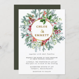 Invitation Pin rustique, Holly et Berry Mariage Wreath