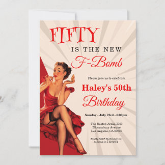 Invitation Pin-up vintage drôle des années 50 F Bomb 50e anni