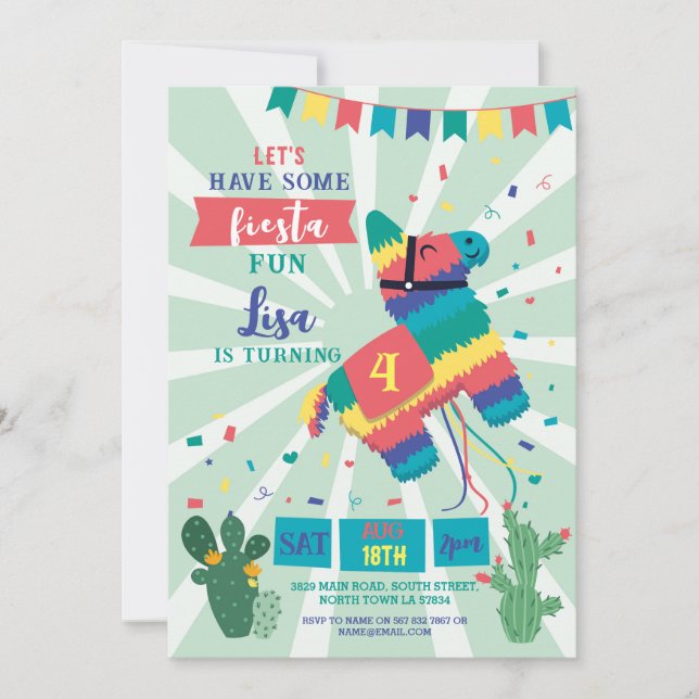 Invitation Piñata Anniversaire Fête Fête Fille Garçon Mexicai (Devant)