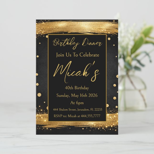 Invitation Pinceau Luxe Moderne Premium Luxe Points Noirs Dor (Debout devant)