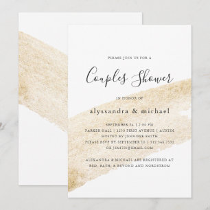 Invitation Pinceau minimaliste   Douche Faux Gold Stripe Coup