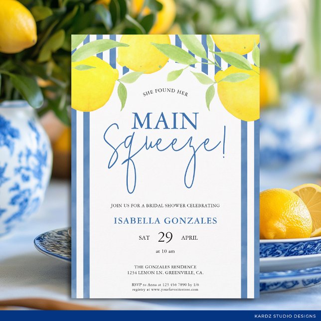 Invitation Pincée méditerranéenne de citron pour la douche de (The front back of the invitation is shown at a 5x7-inch. Choose size, paper, + corner style.)