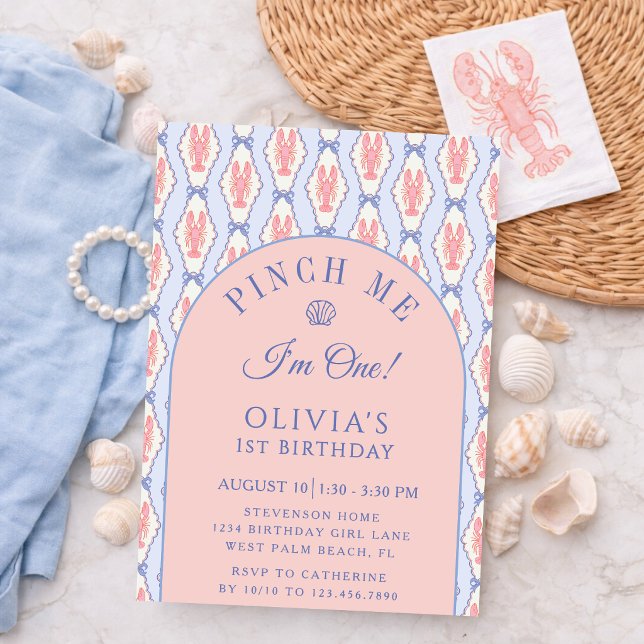 Invitation Pinch Me I’m One Preppy Lobster Beach 1st Birthday (Créateur téléchargé)