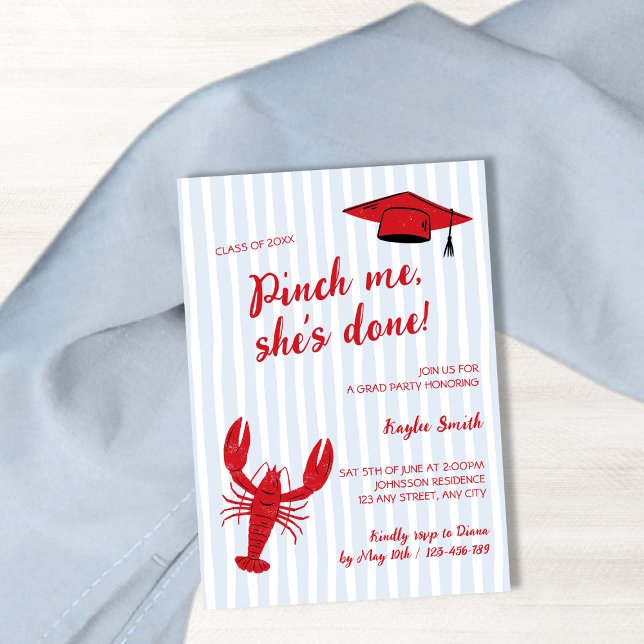 Invitation Pinch Me She's Done Crawfish Boil Grad Party (Pinch Me She's Done Crawfish Boil Grad Party Invitation)