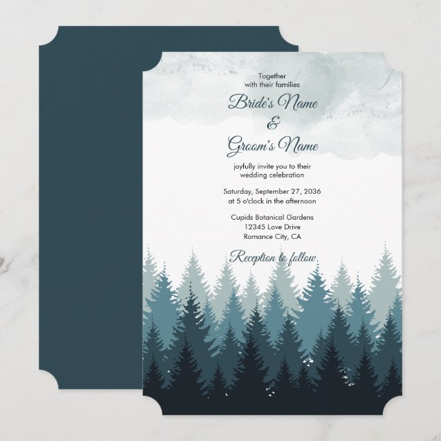 Invitation Pine Arbre Aquarelle Forêt Mariage rustique (Devant / Derrière)
